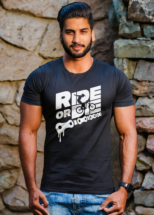 "Men's Black 'Ride or Die' Round Neck T-Shirt"